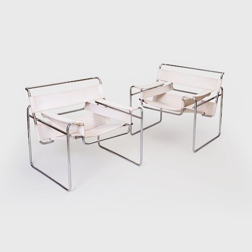 Pair of Marcel Breuer Chrome and Canvas 'Wassily' Chairs, Model No B3