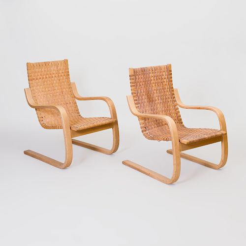 Pair of Alvar Alto Birch and Wicker Armchairs for International Contract Furniture