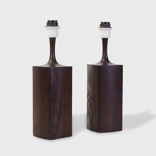 Pair of Danish Stained Wood Table Lamps
