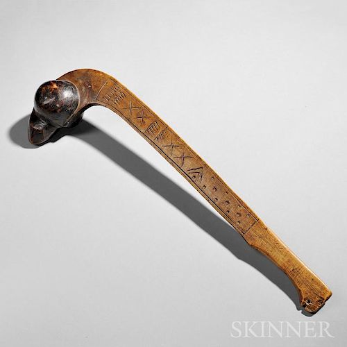 Woodlands Carved Wood Ball-headed Club