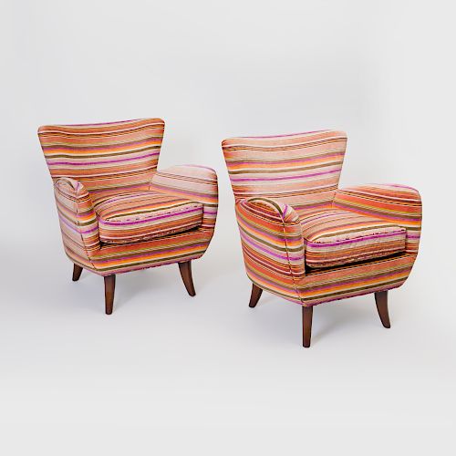 Pair of Mahogany and Velvet Upholstered Armchairs, of Recent Manufacture