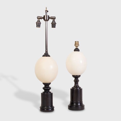 Two Faux Ostrich Eggs Mounted as Lamps, in the Style of Pol Chambost