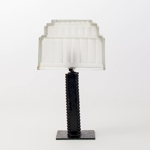 Art Deco Glass Shade with Painted Iron Base