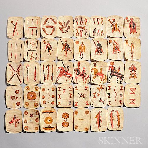 Thirty-nine Apache Painted Rawhide Playing Cards