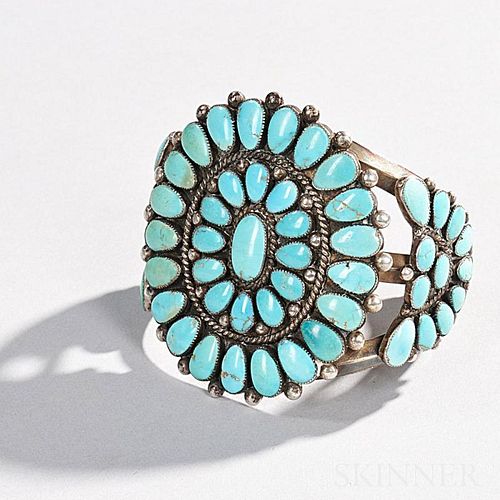Zuni Silver and Turquoise Cluster Bracelet