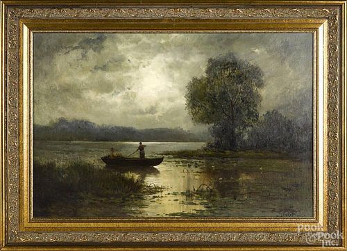 C. Donetti, ca. 1900, oil on canvas depicting water lilies, signed lower right, 20'' x 30''.
