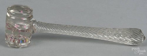 Glass mallet, ca. 1900, with a paperweight head, 11 3/4'' l.