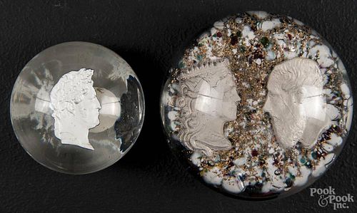 Two sulfide paperweights, early 20th c., one depicting Julius Caesar, 2 1/4'' dia.