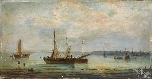 Italian oil on panel coastal scene, late 19th c., signed Burlini, 8 1/2'' x 16''.