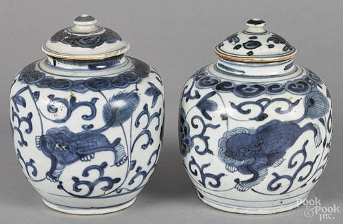Two Chinese porcelain covered jars, 19th c., 6'' h.