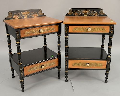 Pair of Hitchcock stands with two drawers. ht. 31 in., top: 14 1/2" x 20"