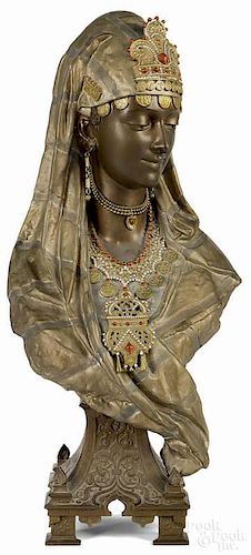 Painted spelter bust of a woman, ca. 1900, 28 1/2'' h.