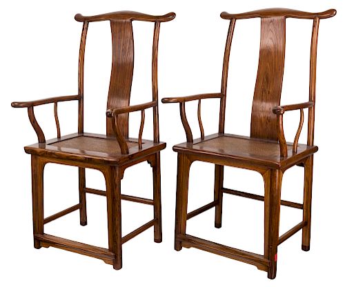 A PAIR OF CHINESE ELMWOOD SOUTHERN OFFICIAL HAT CHAIRS, LATE QING DYNASTY