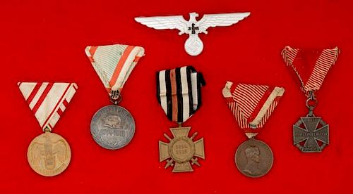 German WWI Medals and Veteran's Eagle, Lot of Six 