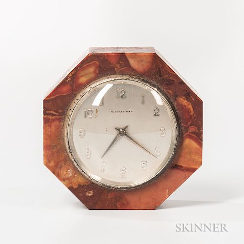 Tiffany & Co. Octagonal Variegated Marble Desk Clock