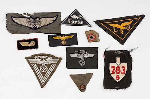German WWII Cloth Insignia, Lot of Ten 