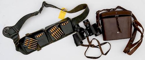 Italian Army Ammo Belt and Binoculars, Lot of Two 
