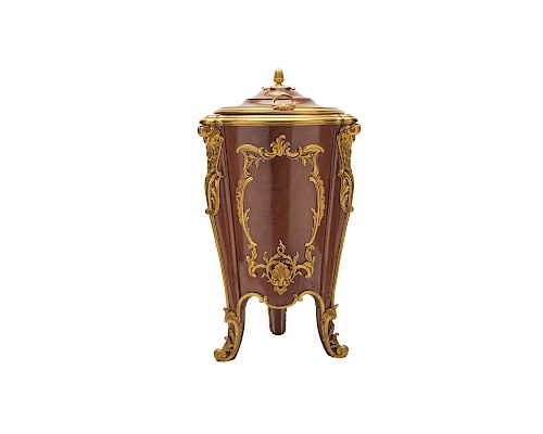 Louis XV Style Ormolu Mounted Mahogany Footed Cylinder Cellarette, late 19th century