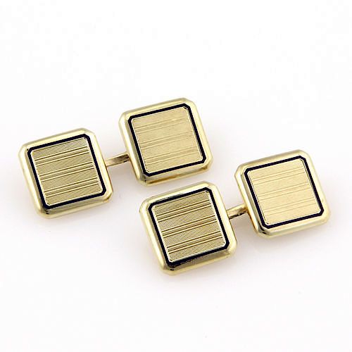 Cartier 14K Gold Square Cufflinks with Blue Enamel