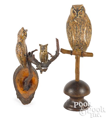 George Miller carved and painted owl family
