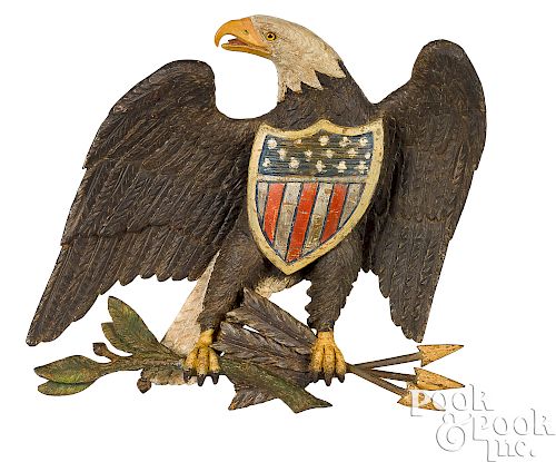 Boldly carved and painted American eagle plaque