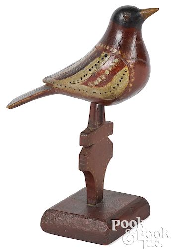 Rare Virginville Carver painted bird on pedestal