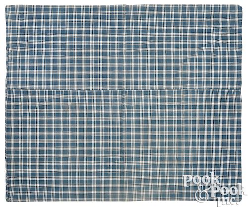 Cotton blue and white checked bed ticking cover