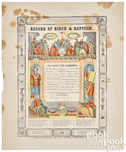 Printed and colored fraktur birth certificate