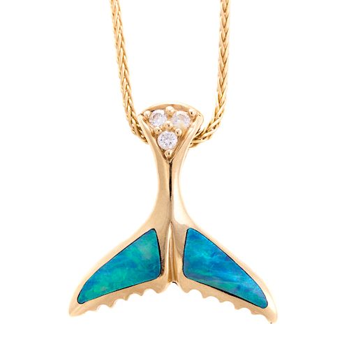 A Lady's 14K Opal Inlaid Dolphin Tail Pendant