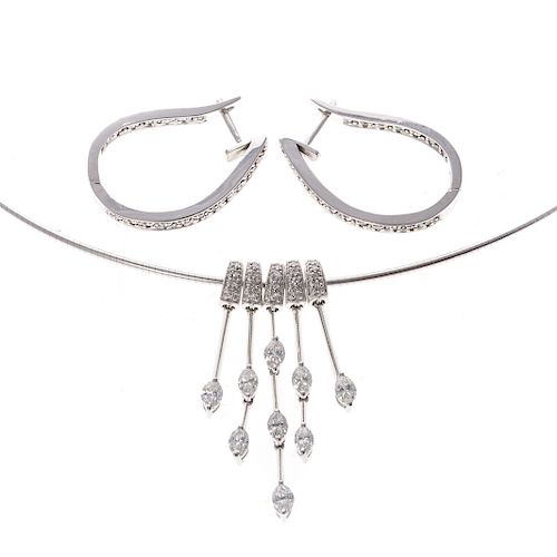 A Lady's White Gold Diamond Necklace & Earrings