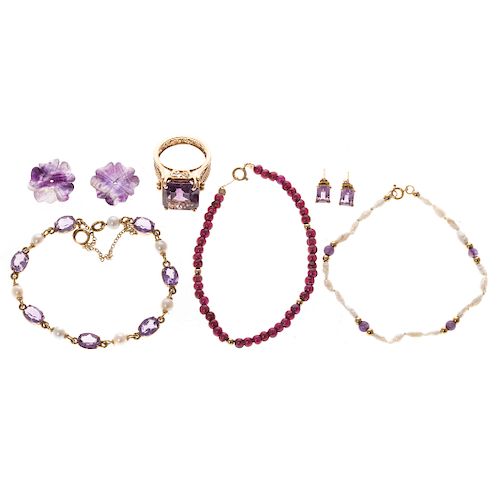 A Collection of Lady's Amethyst Jewelry in 14K