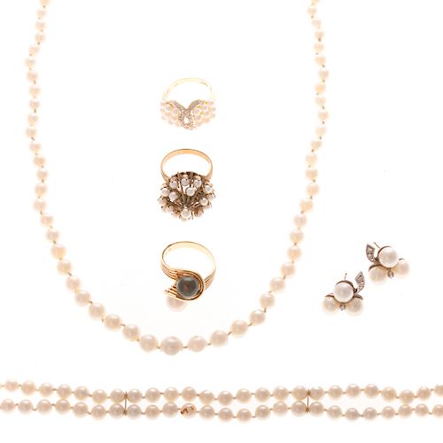 A Selection of Lady's Pearl Jewelry in 14K