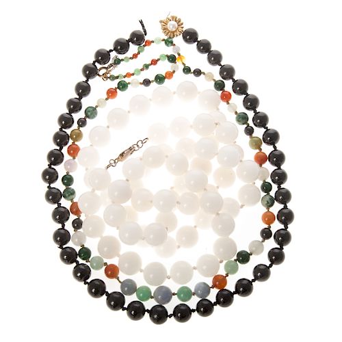 A Trio of Bead Necklaces Featuring Black Jade