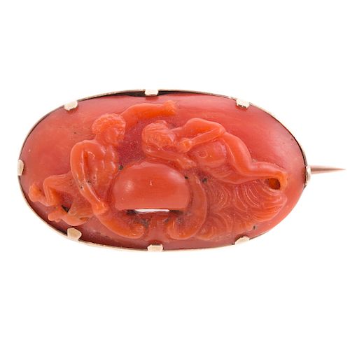 A Lady's Vintage Italian Carved Coral Pin in 14K