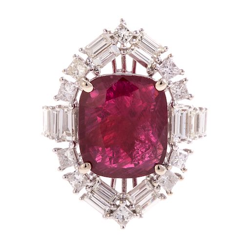 An Unheated 6.37cts Ruby & Diamond Ring in 18K