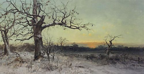 BROMLEY, Frank C. Oil on Canvas. Winter Landscape.