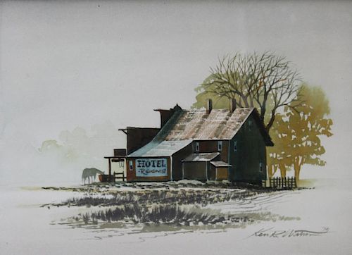 WATSON, Ken. Watercolor. Barn Scene.
