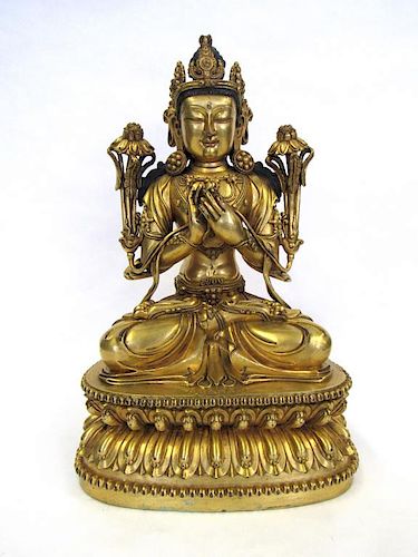 A Fine Gilt Bronze Figure of Avalokitesvara.