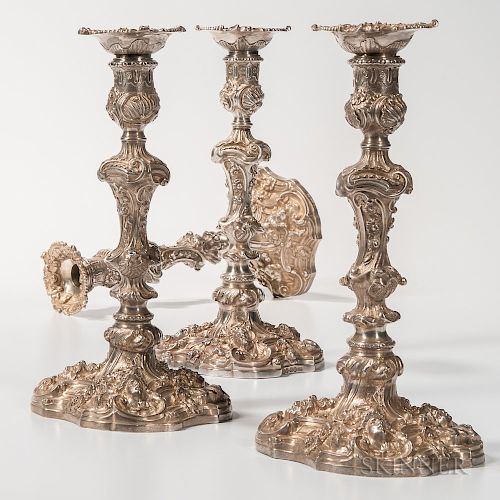 Four Assembled English Sterling Silver Candlesticks