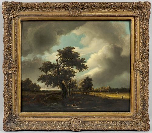 Attributed to George Vincent (British, 1796-1831)  Broad Landscape with Shepherds and Flock Beneath the Trees