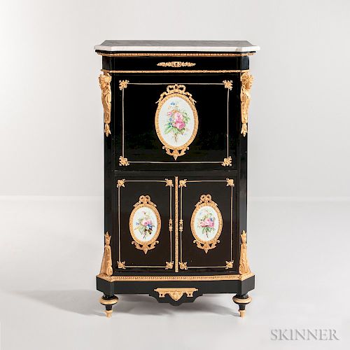 Louis XIV-style Ormolu-mounted Lacquered Secretaire a Abattant