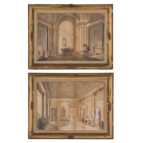 French School,19th c. Pair of Views of the Vatican