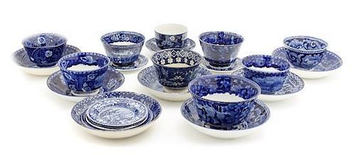 Six Historical Blue Staffordshire Tea Cups and Saucers, Diameter of first saucer 5 7/8 inches.