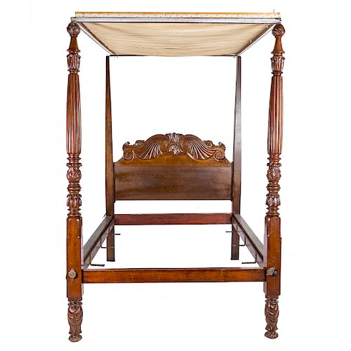 Carved mahogany four-poster canape bedstead
