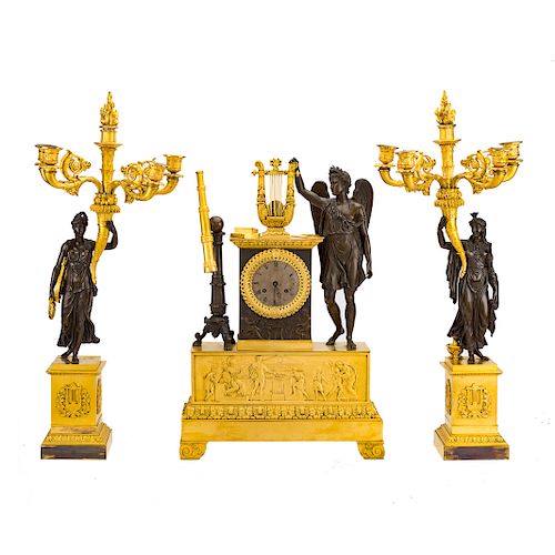 French Empire figural clock garniture