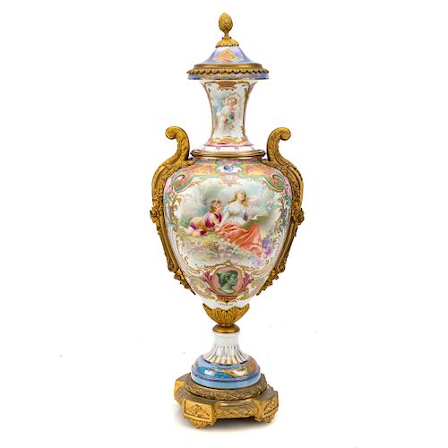 Sevres gilt-bronze-mounted porcelain urn