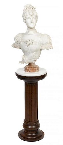 A Marble Bust of a Lady, Height overall 28 inches.