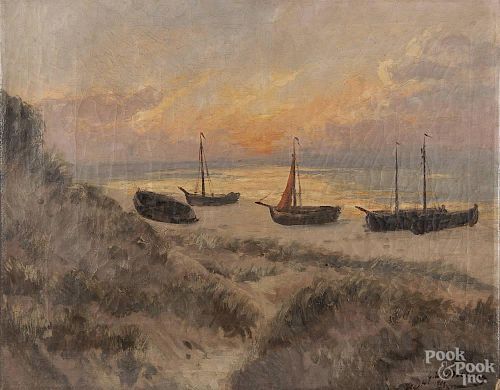 Continental oil on canvas coastal scene, dated 1893, signed G. W.Delsaux, 14'' x 17 3/4''.