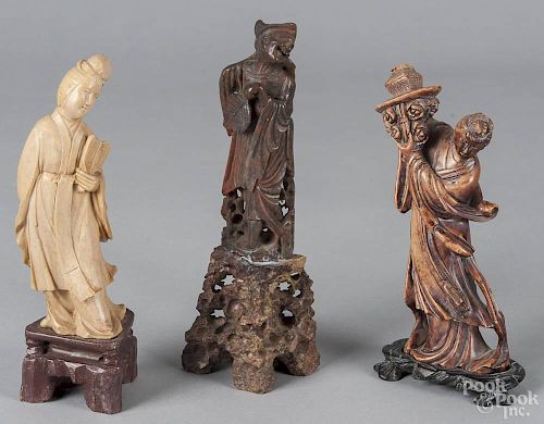 Three Chinese carved soapstone figures, ca. 1900, tallest - 8 1/4''.