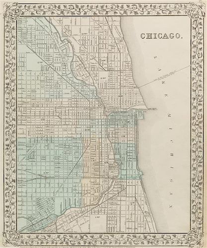 [MAPS OF CHICAGO AND ILLINOIS]. A group of 4 maps and bird's-eye views of Chicago.
